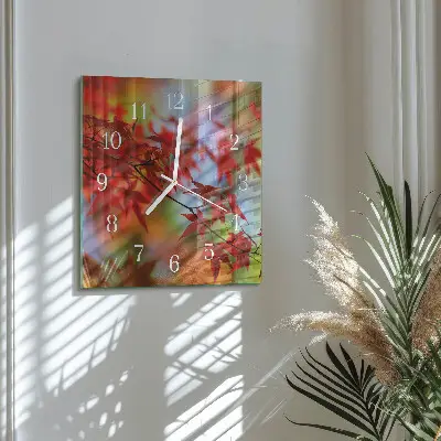 Decoratieve glazen klok vierkant Esdoornbladeren