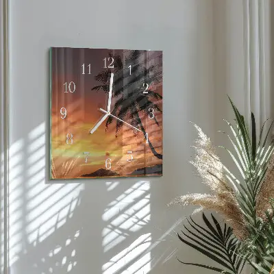 Moderne wandklok glas vierkant Palm