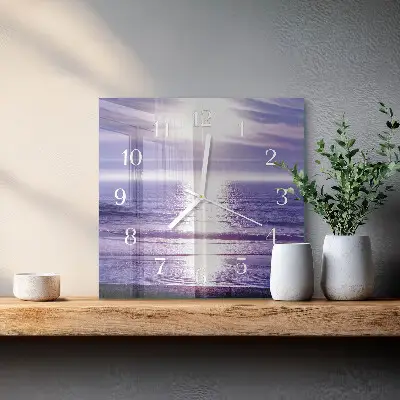 Vierkante glazen wandklok Zee
