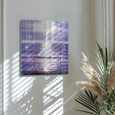 Vierkante glazen wandklok Zee