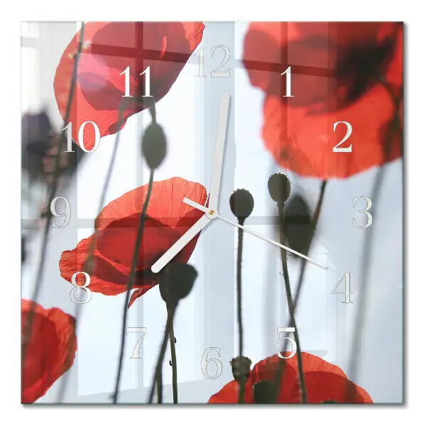 Vierkante glazen wandklok Papaver