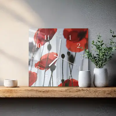 Vierkante glazen wandklok Papaver