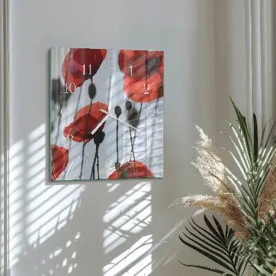 Vierkante glazen wandklok Papaver