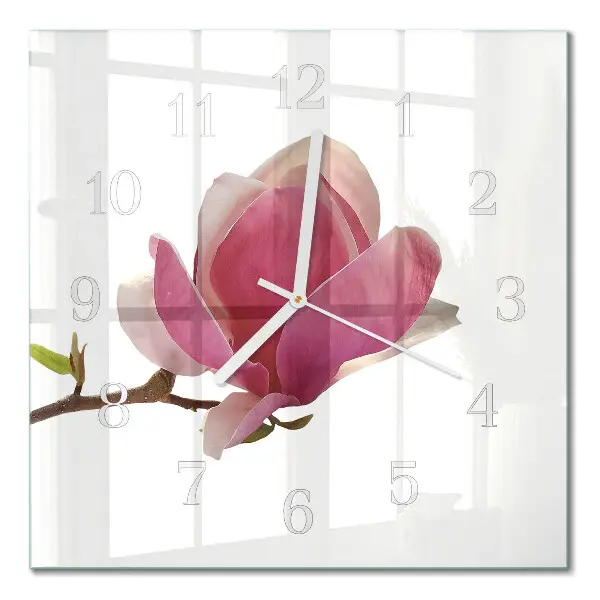 Decoratieve glazen klok vierkant Magnolia bloem