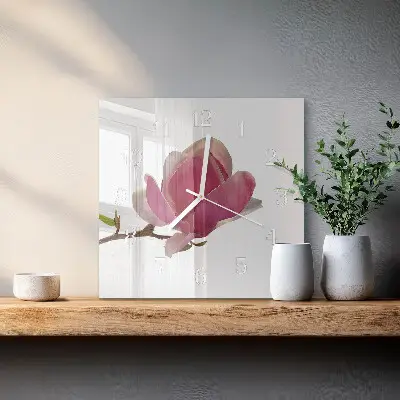 Decoratieve glazen klok vierkant Magnolia bloem
