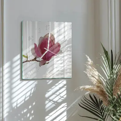 Decoratieve glazen klok vierkant Magnolia bloem