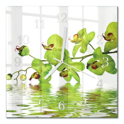 Vierkante glazen klok Orchidee