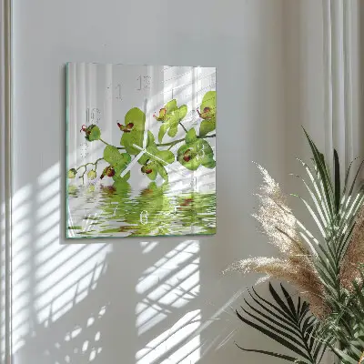 Vierkante glazen klok Orchidee