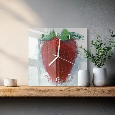 Vierkante glazen wandklok Aardbei