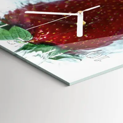 Vierkante glazen wandklok Aardbei