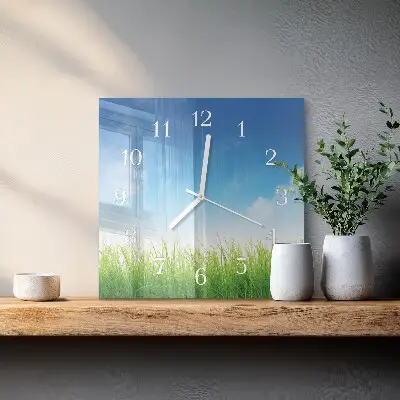 Moderne wandklok glas vierkant Gras