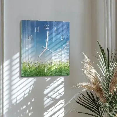Moderne wandklok glas vierkant Gras