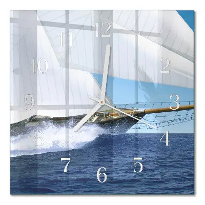 Moderne wandklok glas vierkant Zeilboot