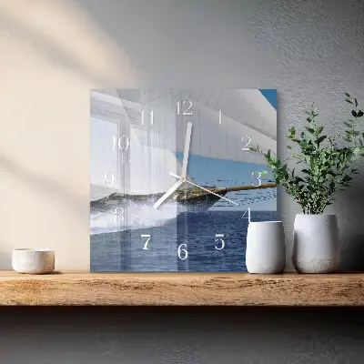 Moderne wandklok glas vierkant Zeilboot