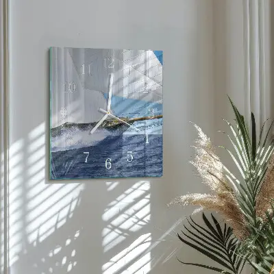 Moderne wandklok glas vierkant Zeilboot