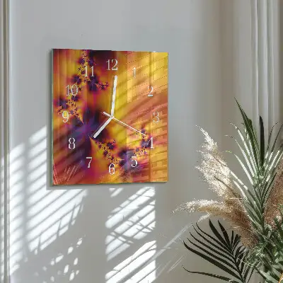 Vierkante glazen wandklok Bloemen