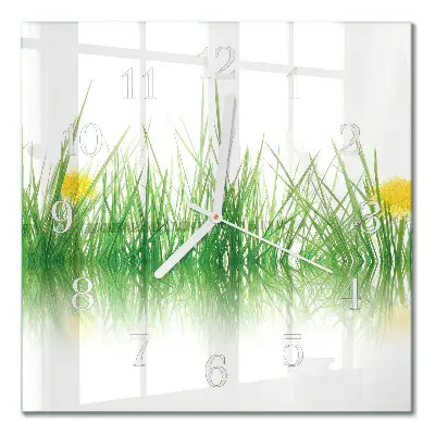 Vierkante glazen wandklok Gras