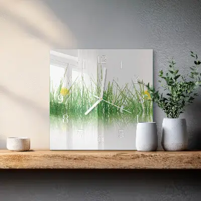 Vierkante glazen wandklok Gras