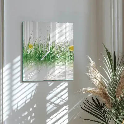 Vierkante glazen wandklok Gras