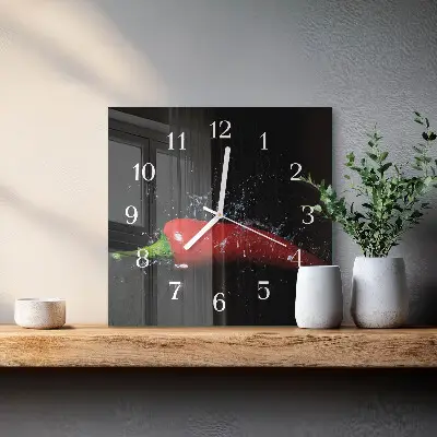 Decoratieve glazen klok vierkant Chilipepers