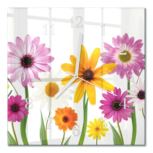 Moderne wandklok glas vierkant Bloemen