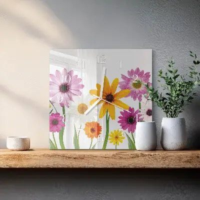 Moderne wandklok glas vierkant Bloemen