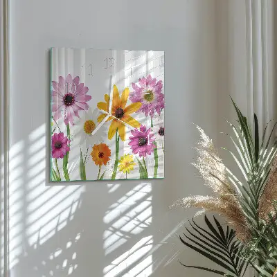 Moderne wandklok glas vierkant Bloemen