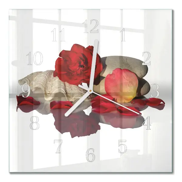Moderne wandklok glas vierkant Kom met rozen