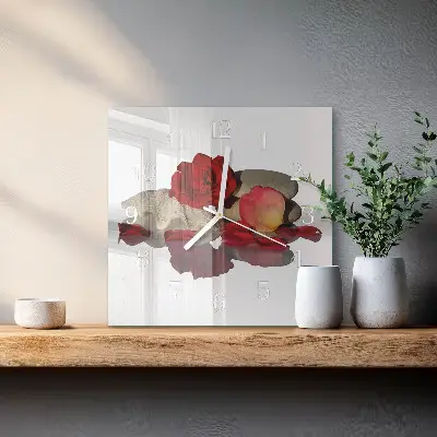 Moderne wandklok glas vierkant Kom met rozen
