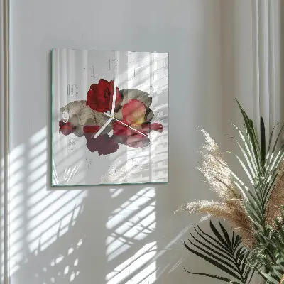 Moderne wandklok glas vierkant Kom met rozen