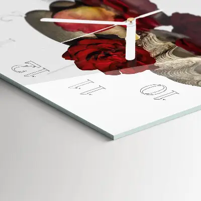 Moderne wandklok glas vierkant Kom met rozen