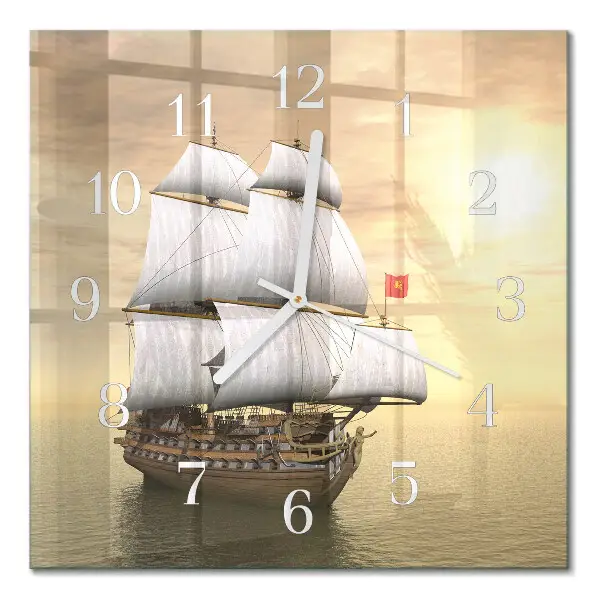 Vierkante glazen wandklok Schip