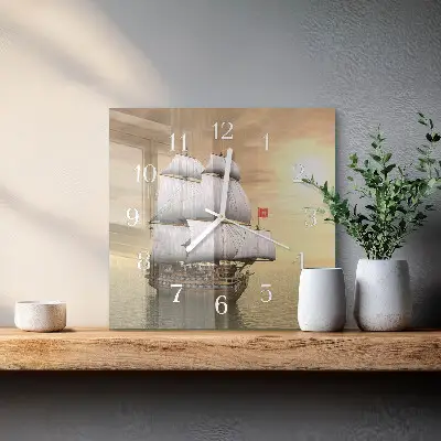 Vierkante glazen wandklok Schip