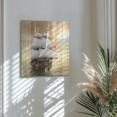 Vierkante glazen wandklok Schip