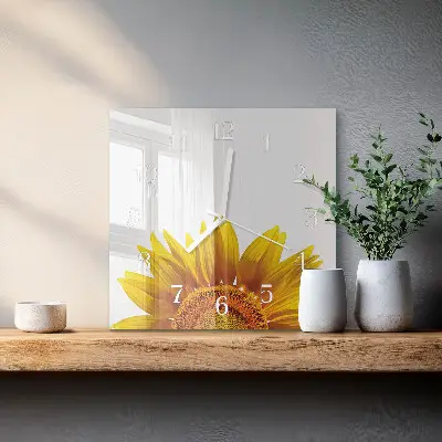 Vierkante glazen wandklok Bloem