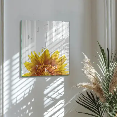 Vierkante glazen wandklok Bloem