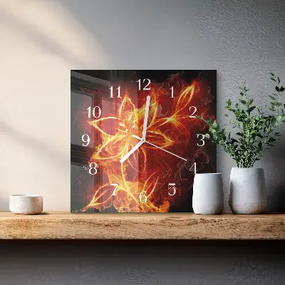 Moderne wandklok glas vierkant Vuurbloem