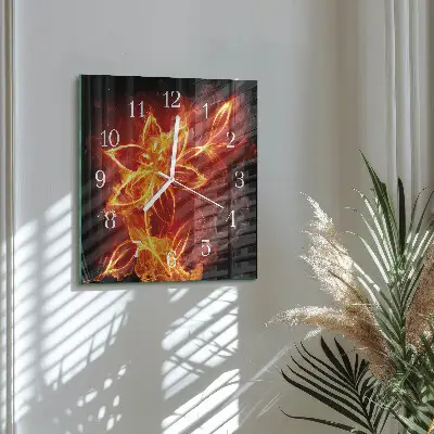Moderne wandklok glas vierkant Vuurbloem