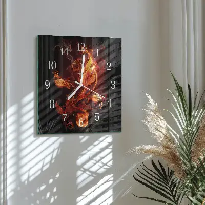 Vierkante glas klok Vuurbloem