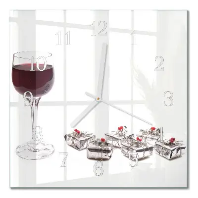 Moderne wandklok glas vierkant Een glas wijn