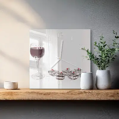 Moderne wandklok glas vierkant Een glas wijn