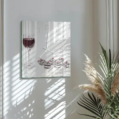 Moderne wandklok glas vierkant Een glas wijn