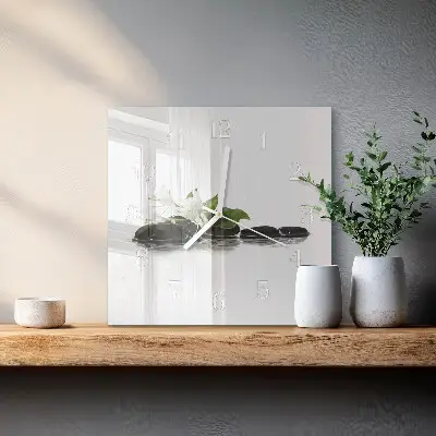Vierkante glazen wandklok Zen-stenen