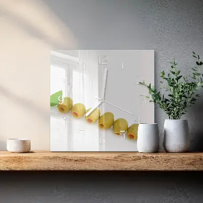 Vierkante glazen wandklok Olijven