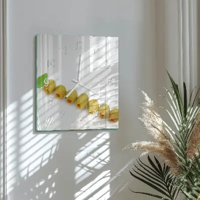 Vierkante glazen wandklok Olijven