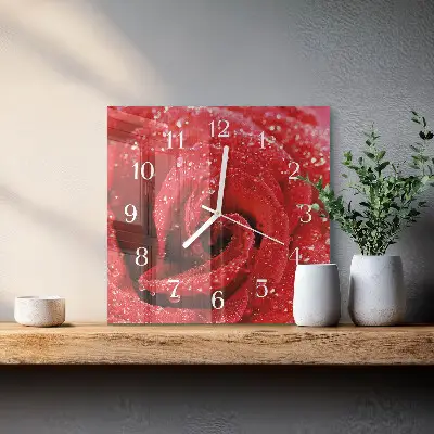 Vierkante glas klok Roos