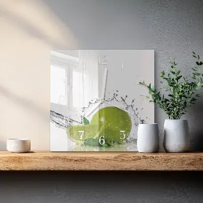 Vierkante glazen wandklok Water met kalk
