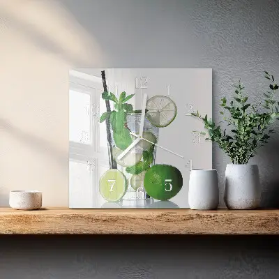 Moderne wandklok glas vierkant Limoen en munt