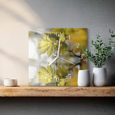 Vierkante glas klok Esdoornblad