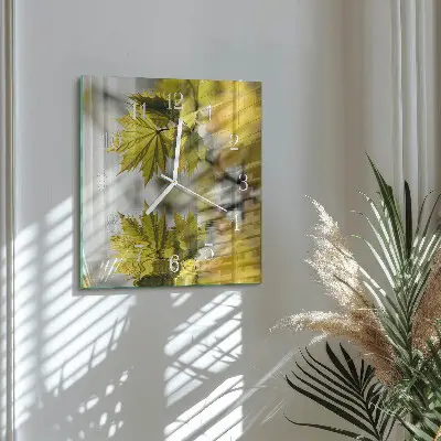 Vierkante glas klok Esdoornblad